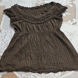 Brown Ruffled Cap Sleeve Women's Top